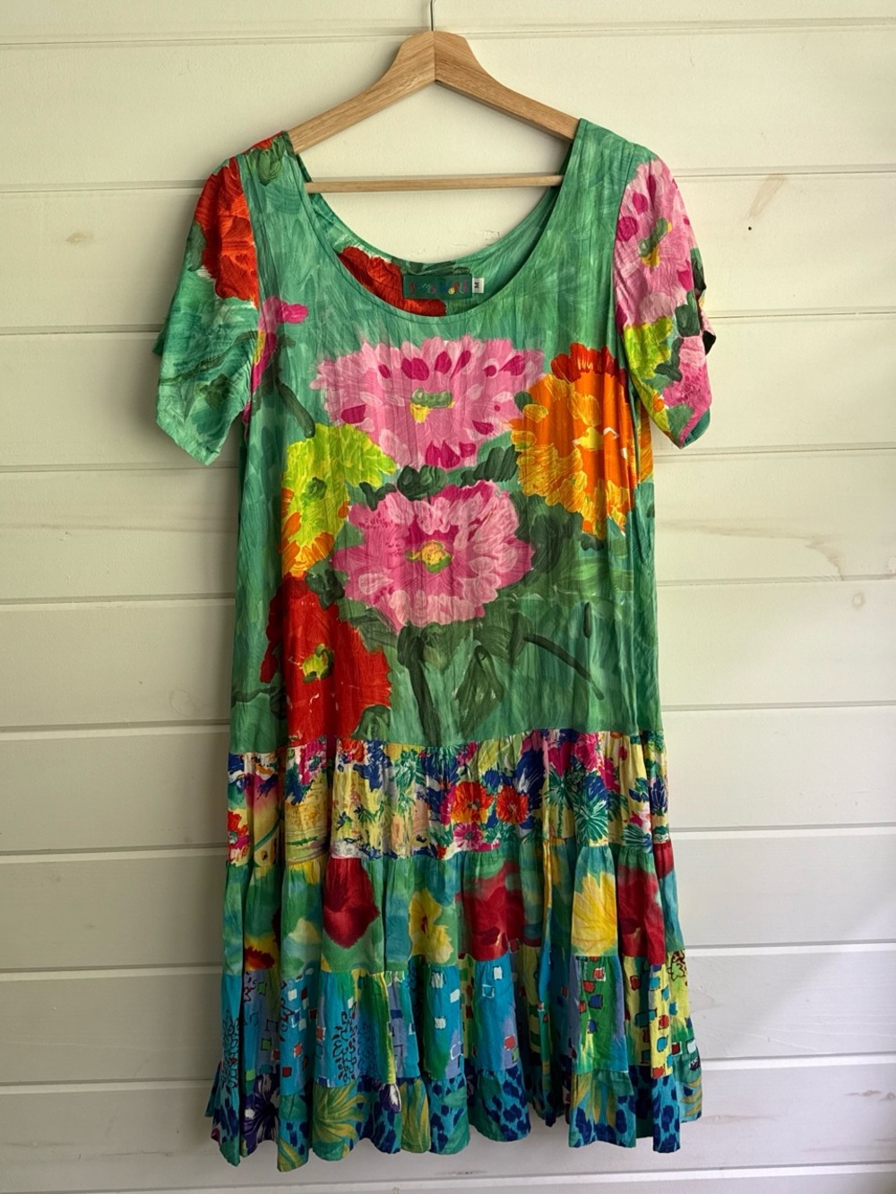 Jams World Hattie Dress Green Floral with Pink, Red & Orange Blooms